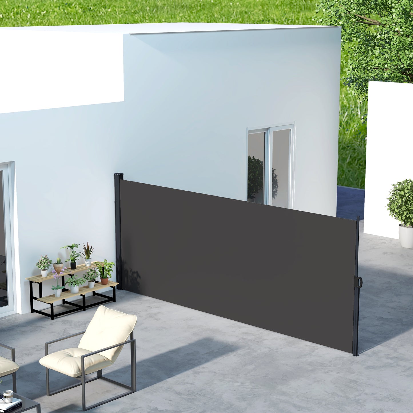 Markiza boczna Outsunny, rozkładana, zewnętrzna osłona prywatności do ogrodu, jacuzzi, balkonu, tarasu, basenu, 400 x 180 cm, czarna