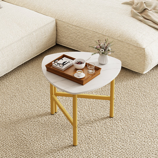 Coffee Table Triangle Center Table with Metal Legs Industrial Accent Sofa Table-White