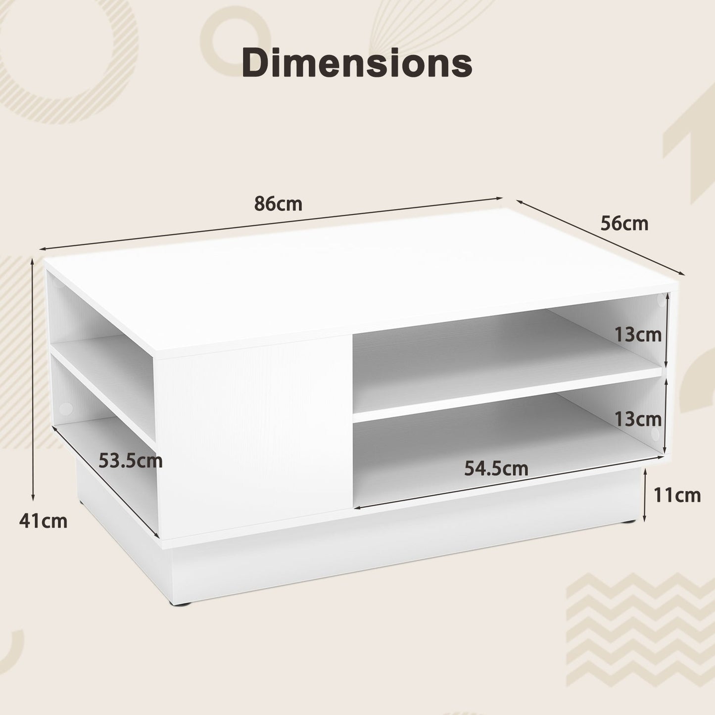 Wooden coffee table with storage space & open compartments living room table side table sofa table white