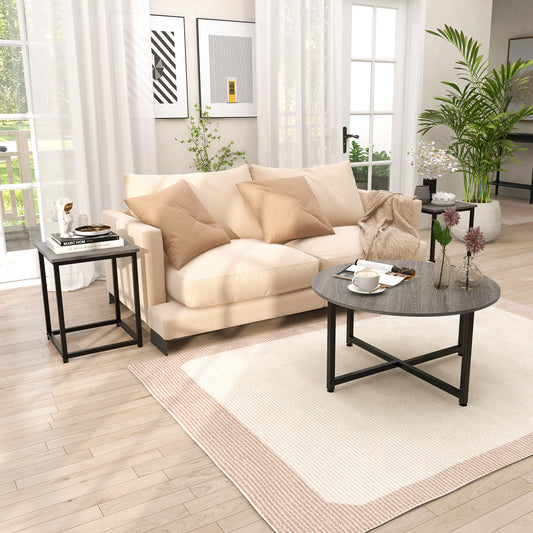 3-Piece Coffee Table Set with Heavy-duty Metal Frame-Grey