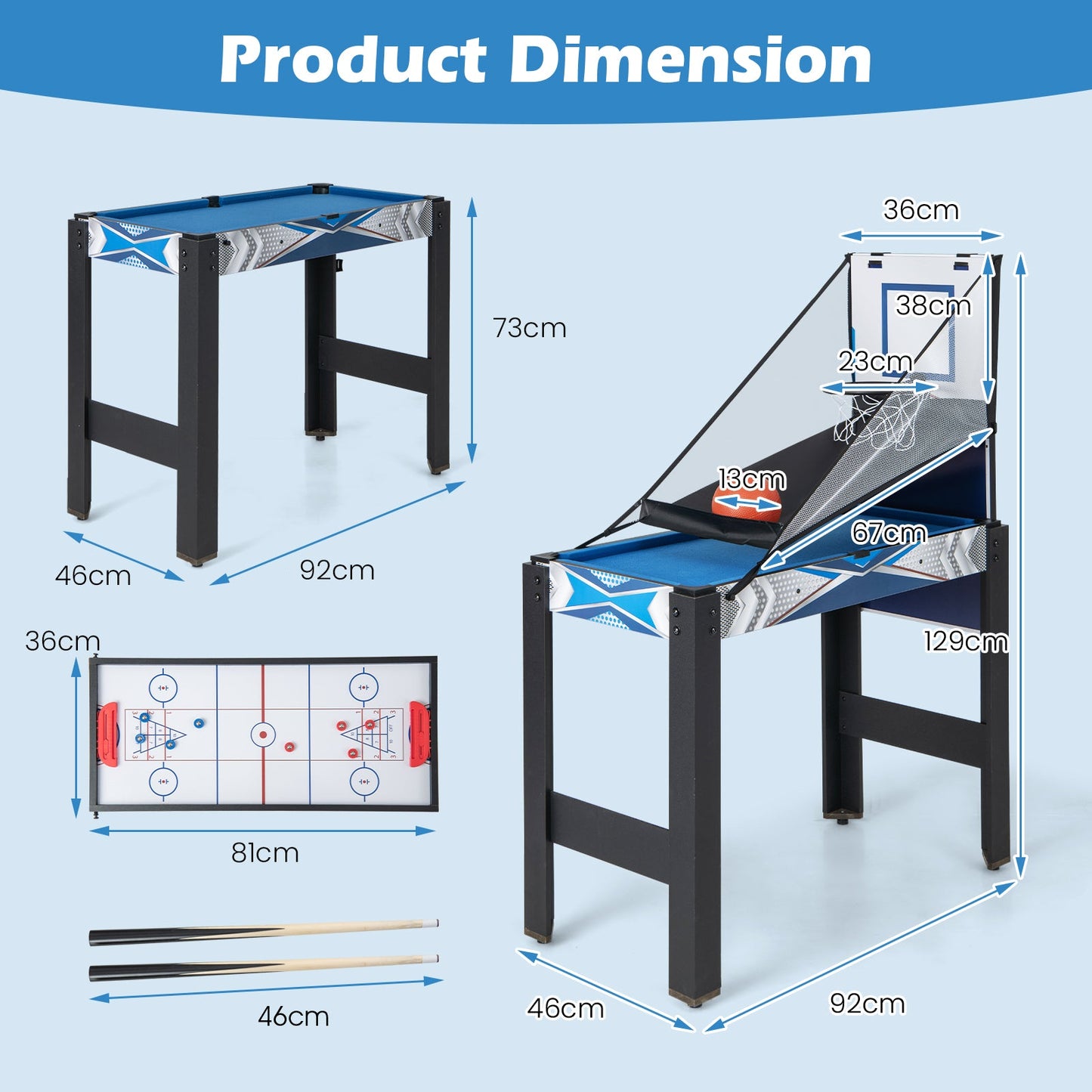 6-In-1 Combo Game Table with Air Hockey Billiards Table Tennis