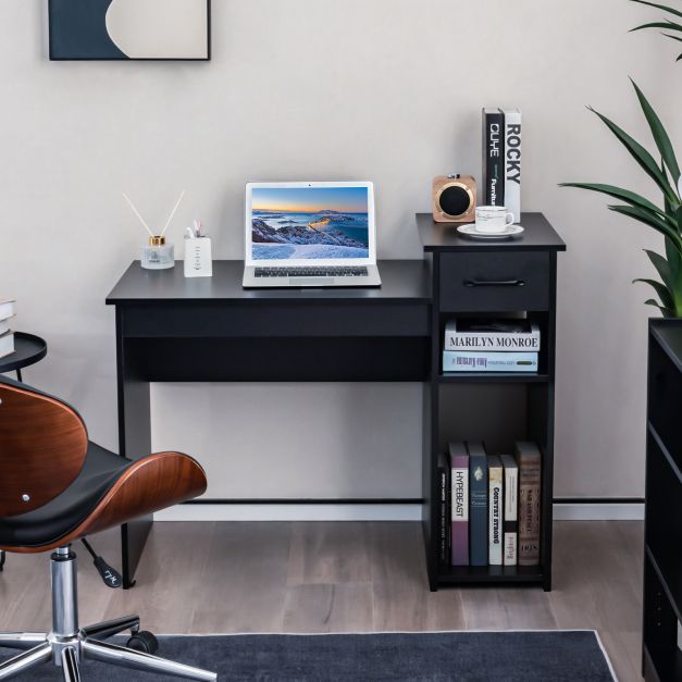Wooden Computer Desk with Drawer & Shelves 104 x 50 x 82 cm Black