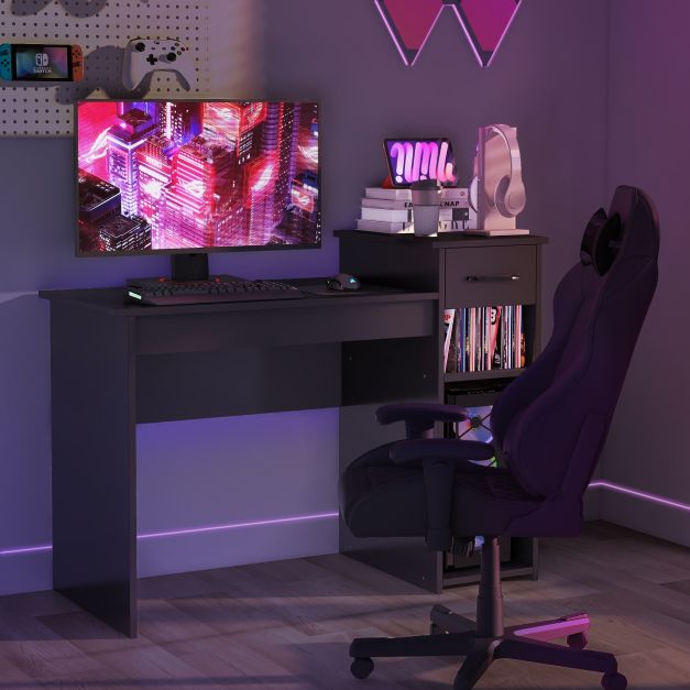 Wooden Computer Desk with Drawer & Shelves 104 x 50 x 82 cm Black