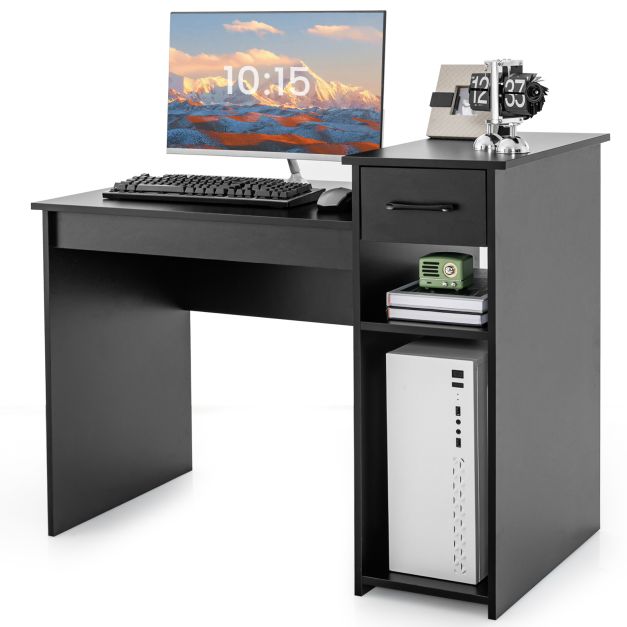 Wooden Computer Desk with Drawer & Shelves 104 x 50 x 82 cm Black