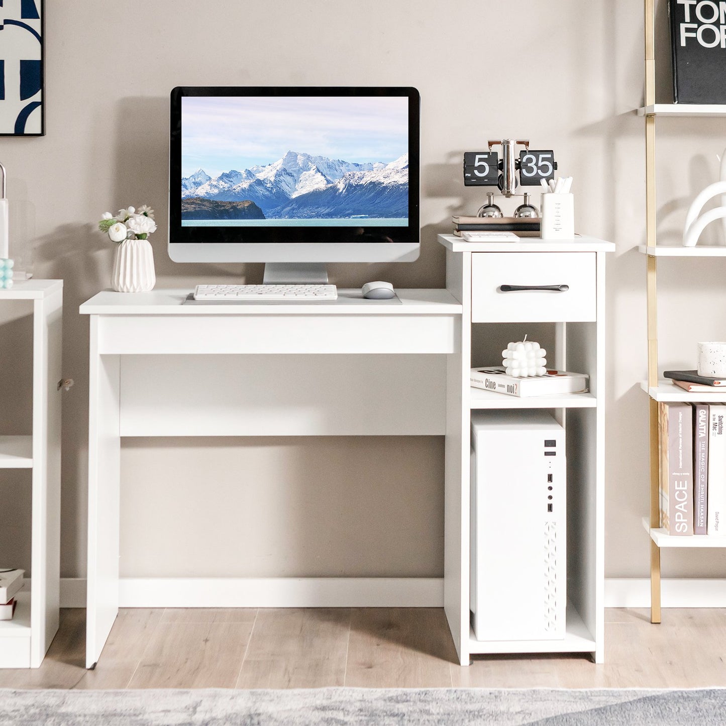 Biurko pod laptopa PC z szufladą i podstawką pod procesor - białe