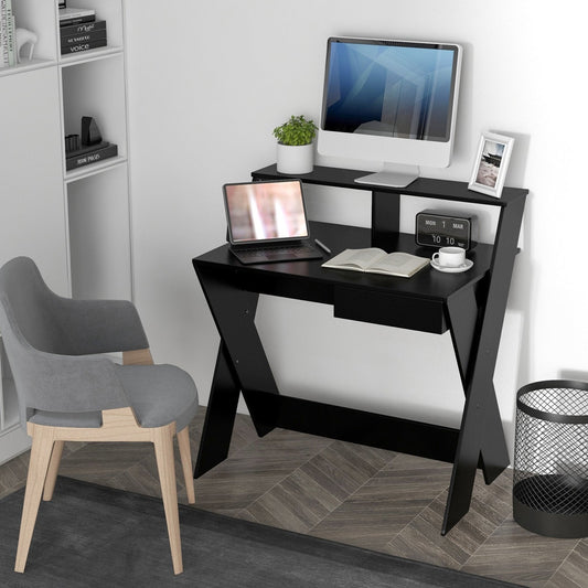 Computer Desk with Storage Drawer and Monitor Stand Riser-Black