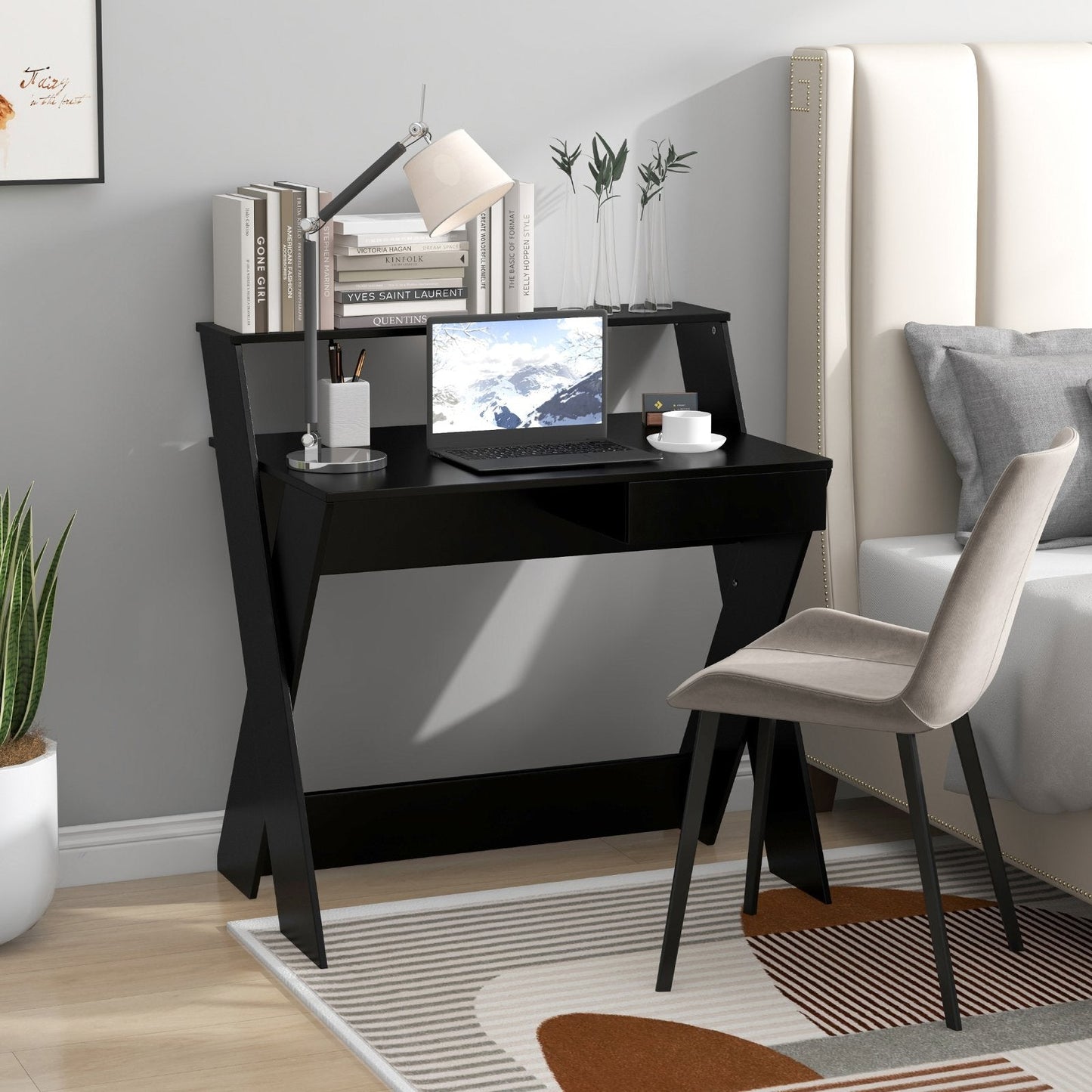Computer Desk with Storage Drawer and Monitor Stand Riser-Black