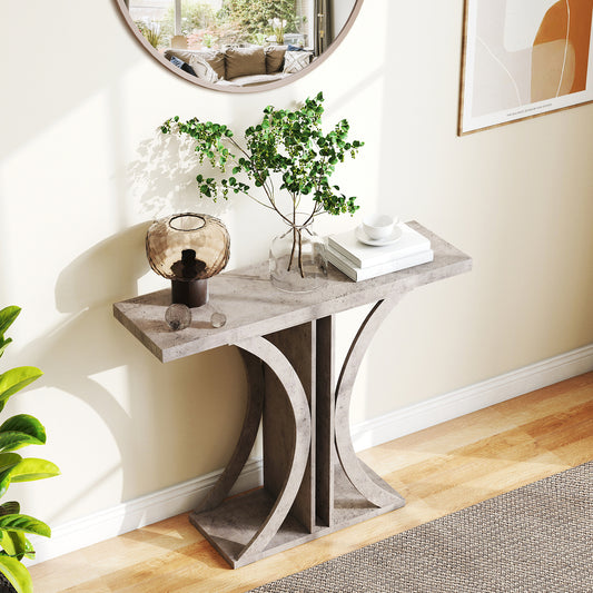 Console Table 100 cm Rectangular Entryway Table with Geometric Frame-Grey