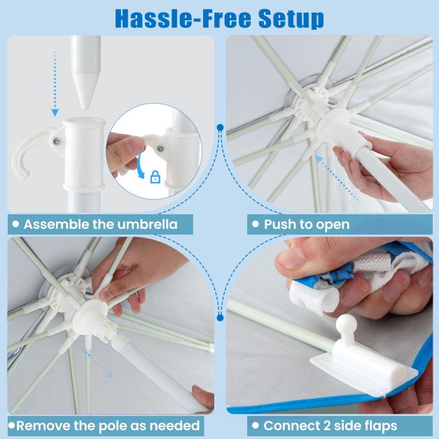 2-In-1 Convertible Beach Tent with Roll-Up Windows for 2-4 People-Blue