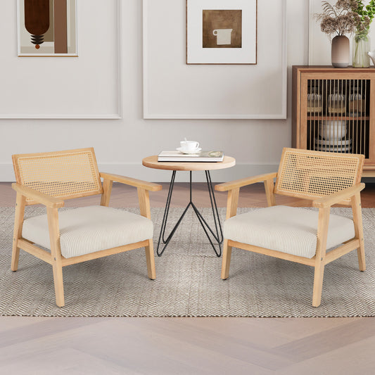 Corduroy Accent Chair Indoor Leisure Chair with Upholstered Seat Set of 2