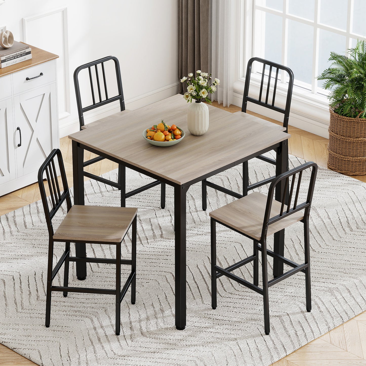 Counter Height Dining Table Set for 4 Kitchen Bar Table and Chairs Set with Faux Marble Surface-Grey