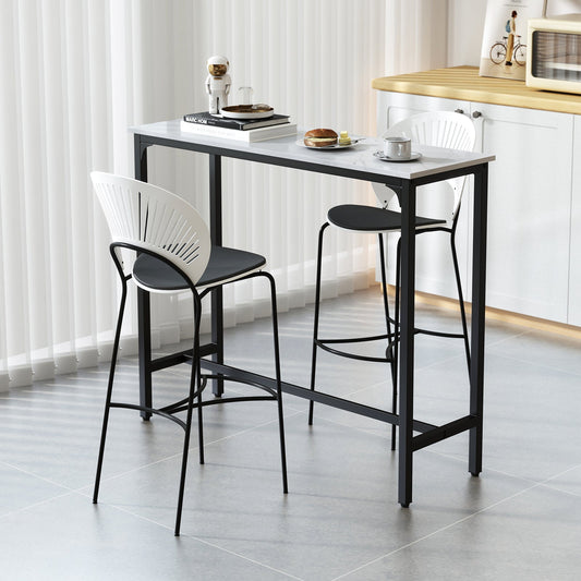 Counter Height Bar Table with Steel Frame and Footrest-White