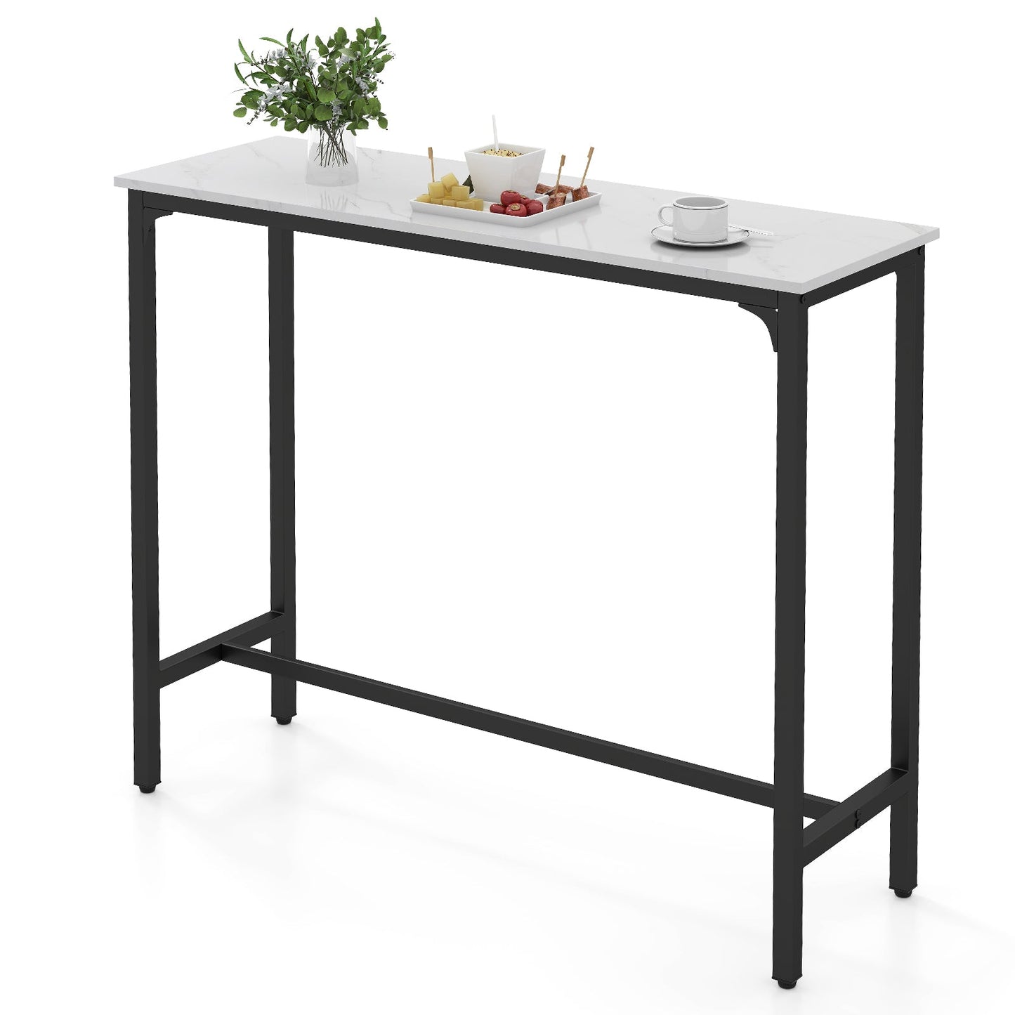 Counter Height Bar Table with Steel Frame and Footrest-White