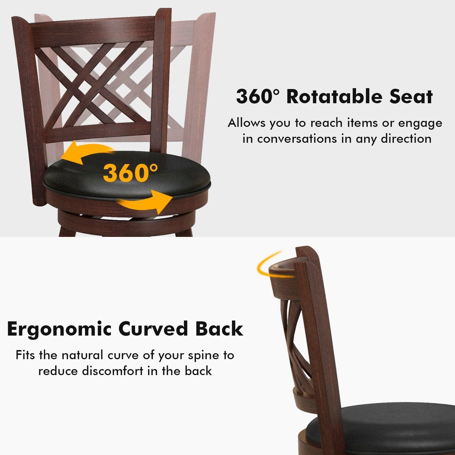 Upholstered Counter Height Barstools with PU Surface and Rubber Wood Frame-29 Inches