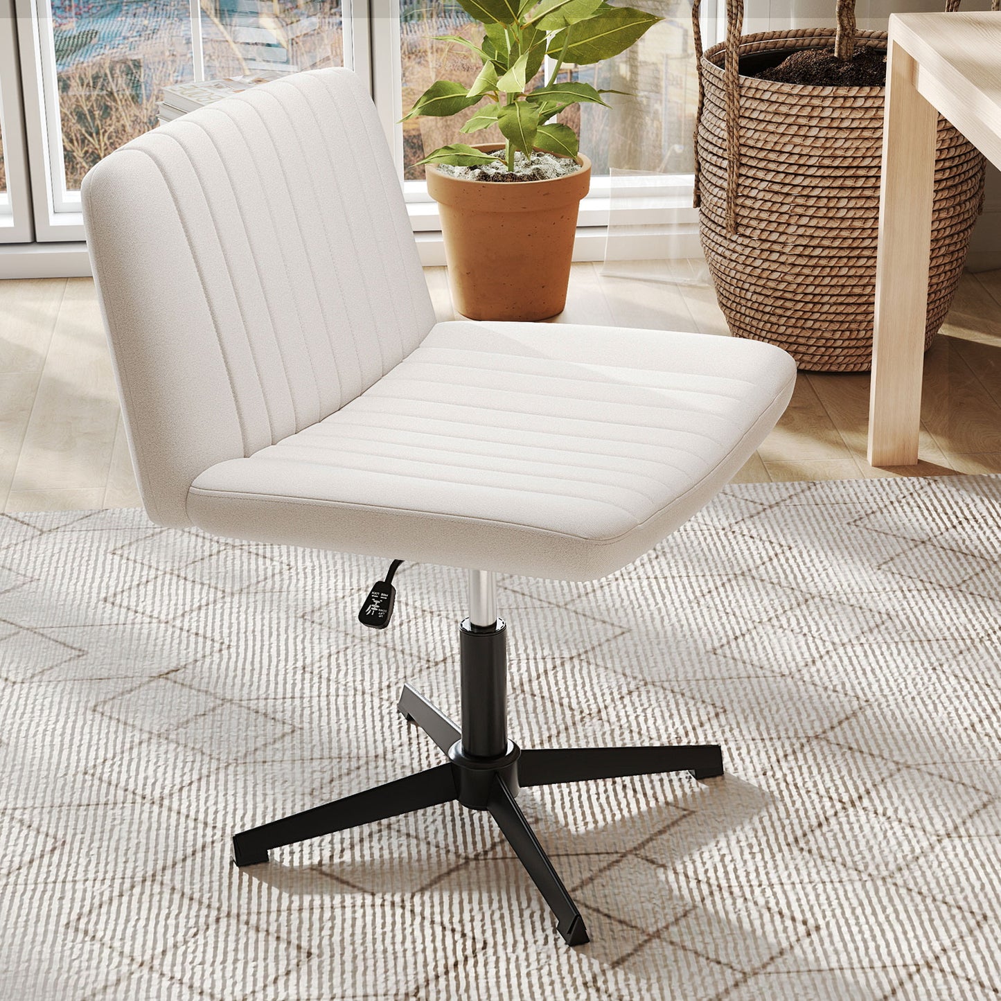 Criss Cross Chair No Wheels with Soft-Padded Wide Seat and Adjustable Height-Beige