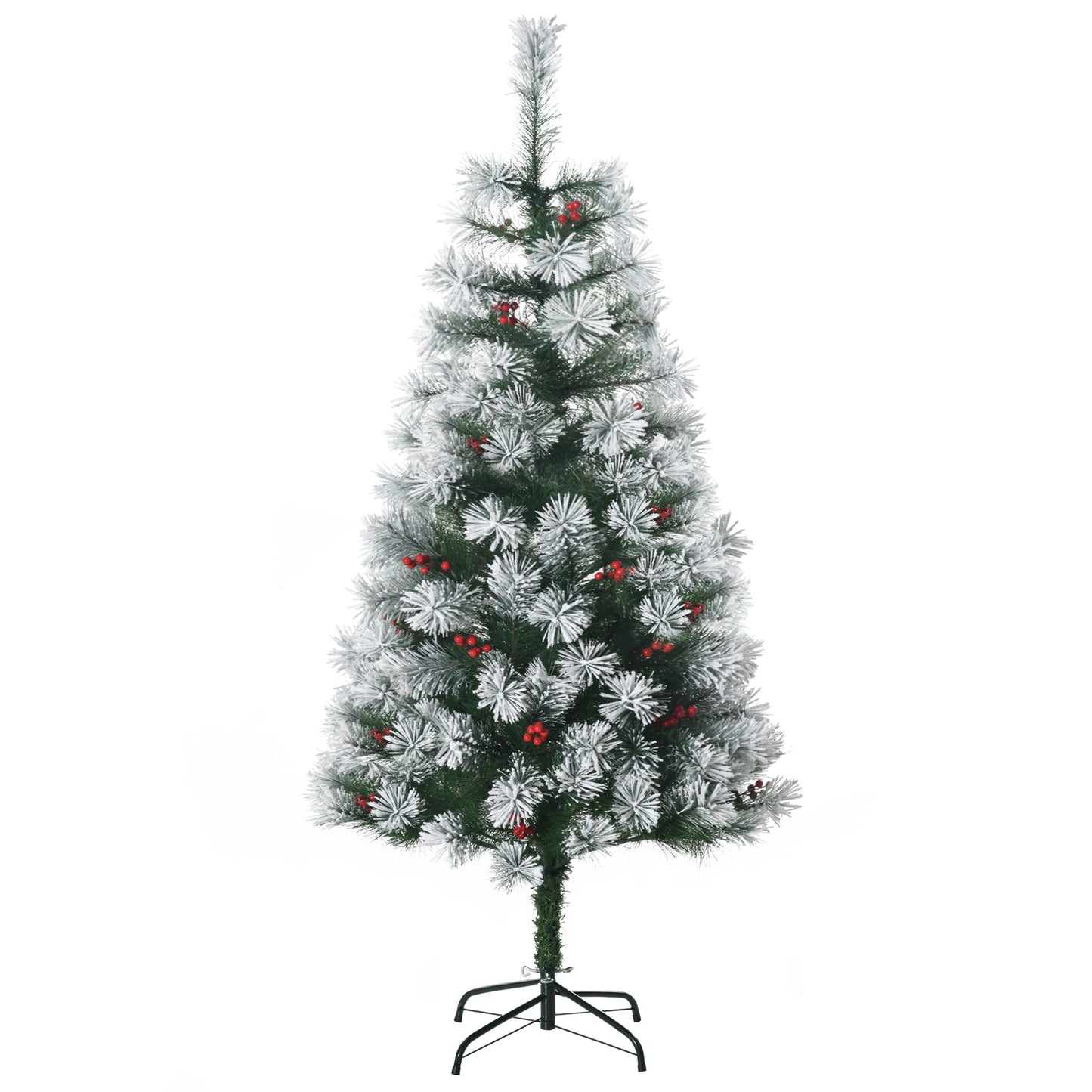 HOMCOM Wewnętrzna choinka Sztuczne jagody Dekoracja świąteczna z metalowym stojakiem i 184 końcówkami (5FT(150CM))