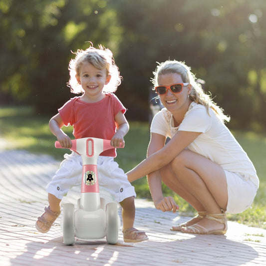 Cute Baby Balance Bike 4 Wheels with Steering Handlebars No Pedal-Pink