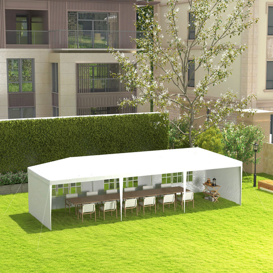 Outsunny Garden Gazebo 9 x 3 Marquee Party Wedding Tent Canopy, White