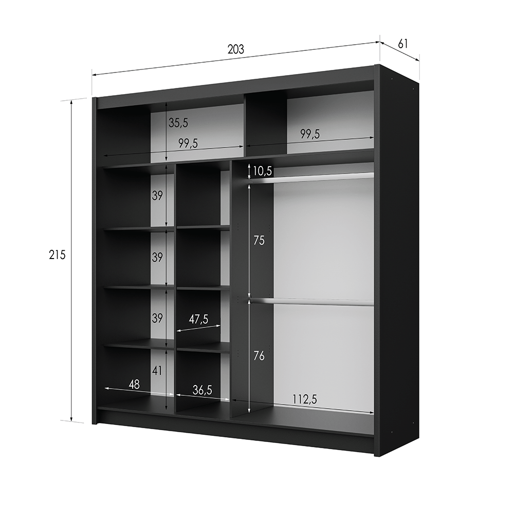 Black Mirrored Sliding Door Wardrobe 203cm – MAYFAIR