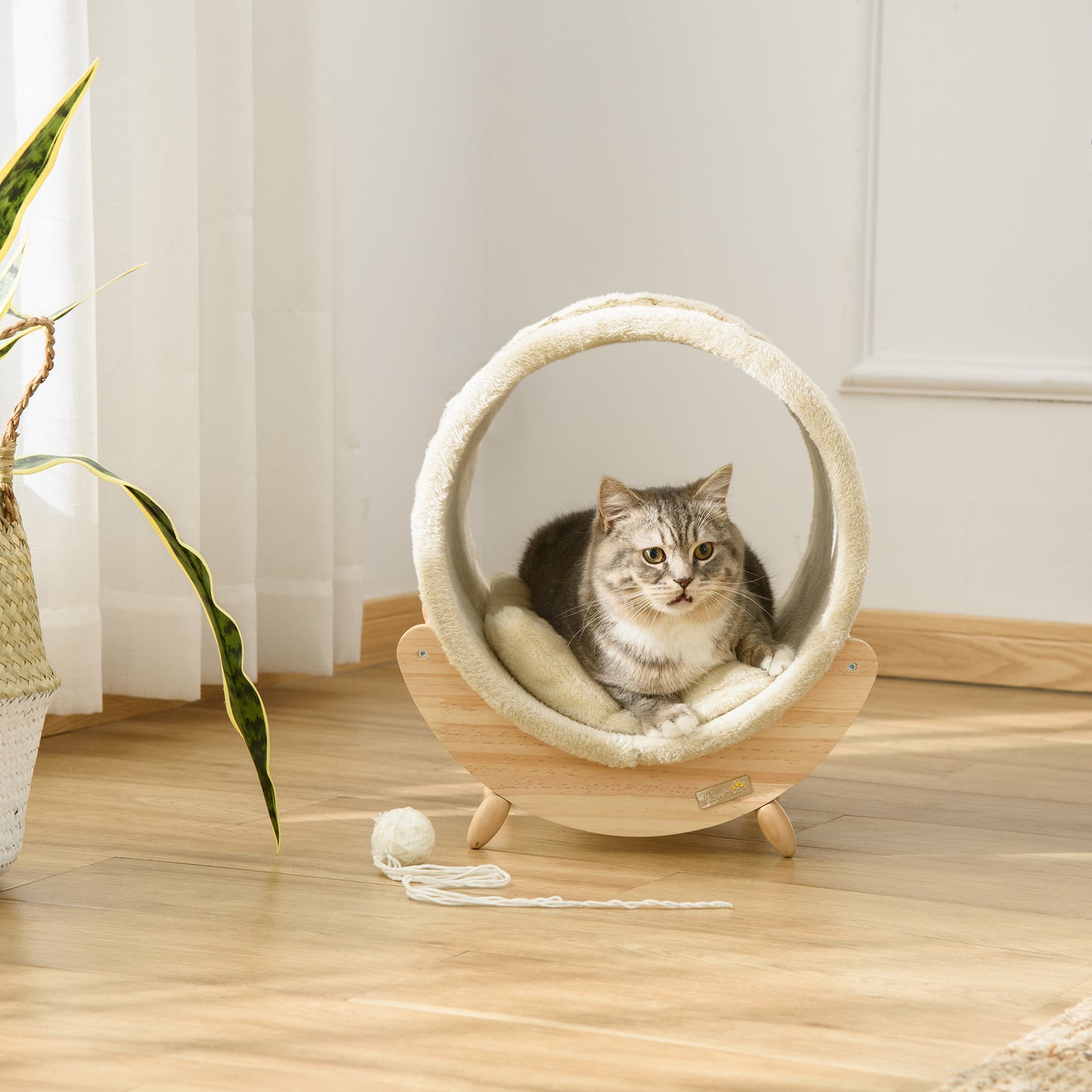 PawHut Raised Cat House, z drapakiem - beżowy
