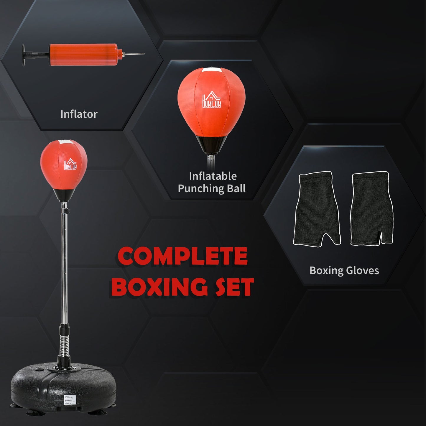 HOMCOM Punching Bag with Stand, 132-158cm Adjustable Height, for Teens, Red/Black