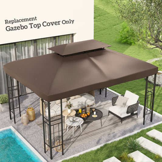 Outsunny 3x4m Gazebo Replacement Roof Canopy 2 Tier Top UV Cover Garden Patio Outdoor Sun Awning Shelters, Brown (TOP COVER ONLY)