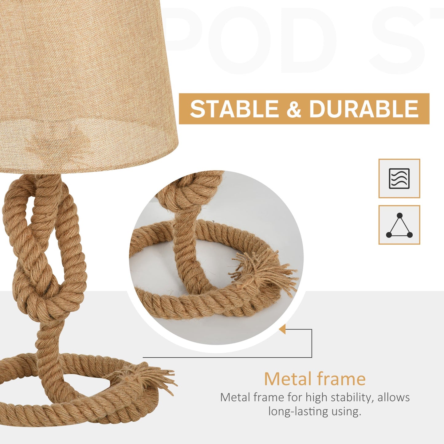 HOMCOM Lampa stołowa w stylu marynistycznym z abażurem z tkaniny, metalowa rama, wyłącznik zasilania, 54 cm Lampa biurkowa do domu, sypialnia, salon, gabinet, podstawa E27, beżowa