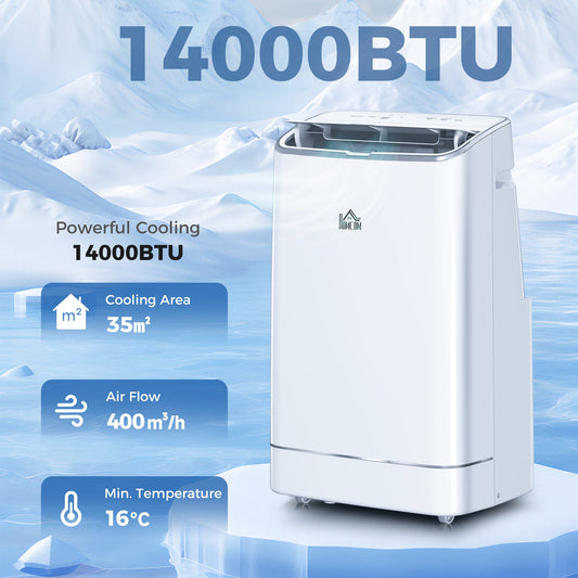 HOMCOM 14000 BTU Mobile Air Conditioner, 35m², Smart Home WiFi, with Dehumidifier, Fan, 24H Timer, Window Kit, White