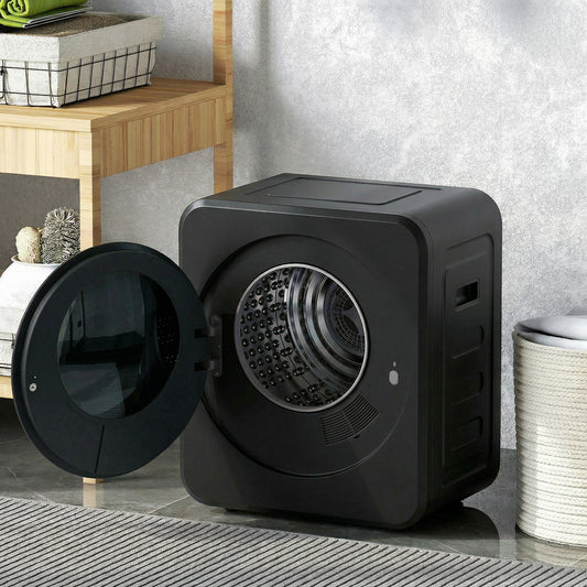 HOMCOM Vented Tumble Dryer, 4 kg Front Tumble Dryer with Stainless Steel Tub, 800W Compact Freestanding Black