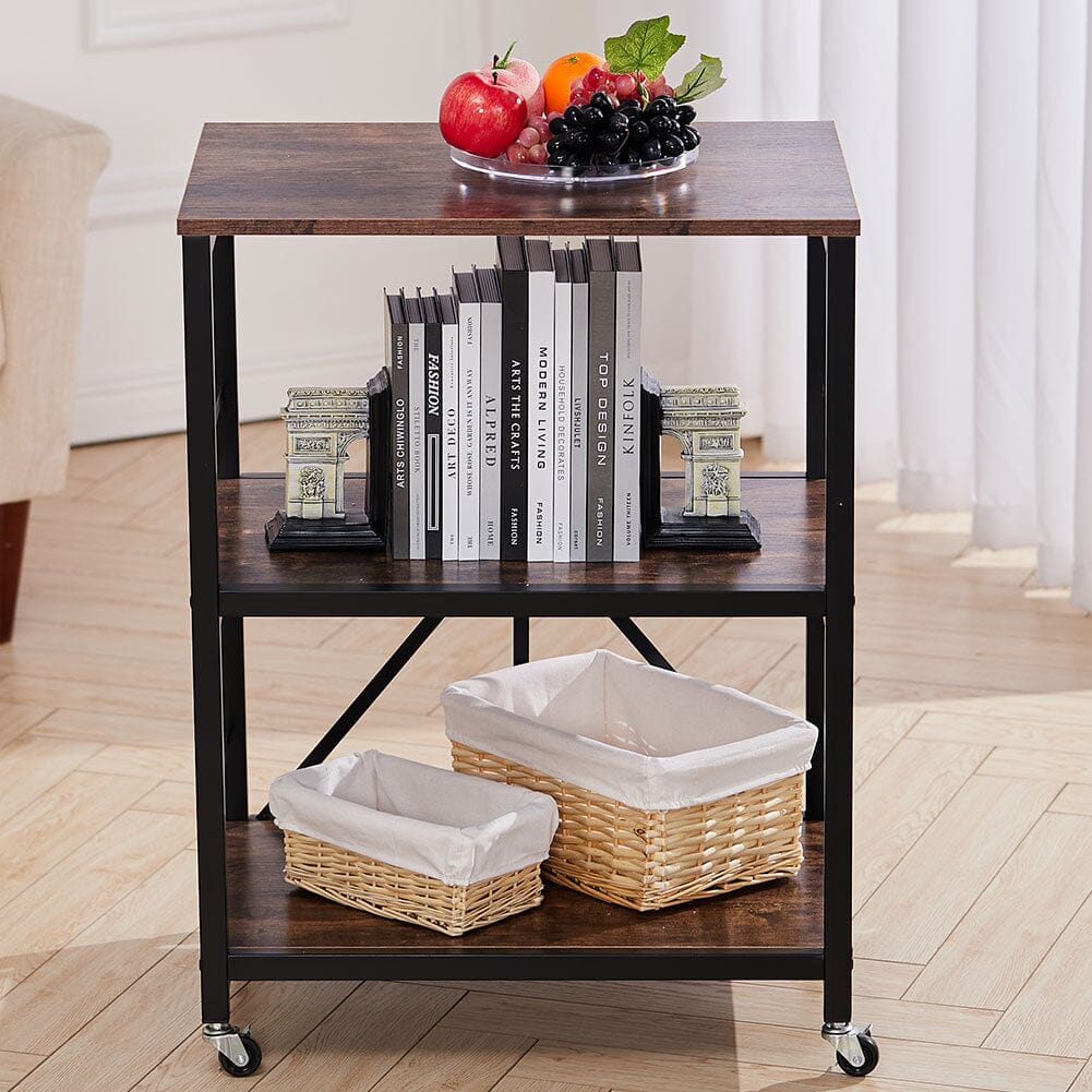 Chic Three-Tier Vintage Cart with Black Steel Frame