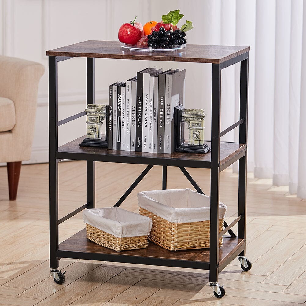 Chic Three-Tier Vintage Cart with Black Steel Frame