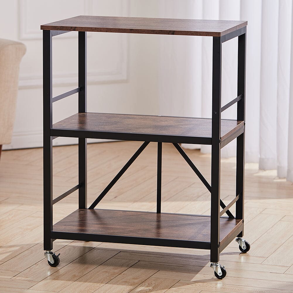 Chic Three-Tier Vintage Cart with Black Steel Frame