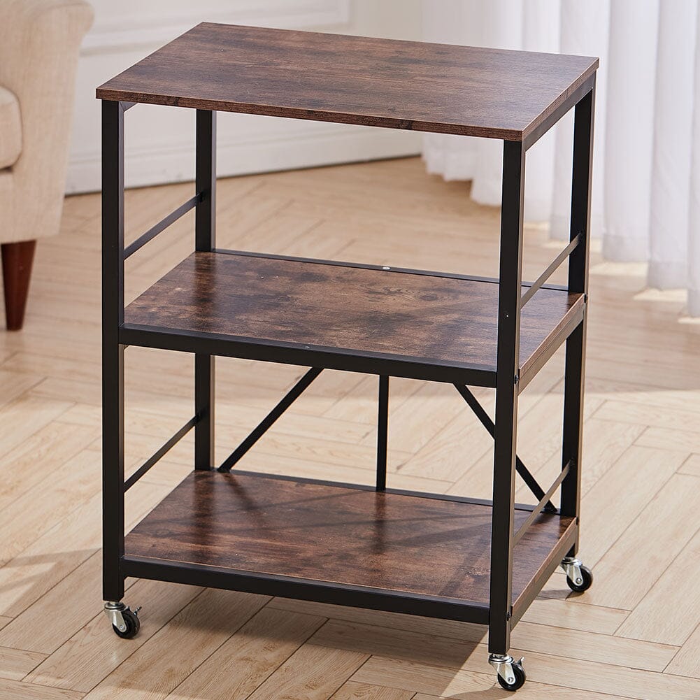 Chic Three-Tier Vintage Cart with Black Steel Frame