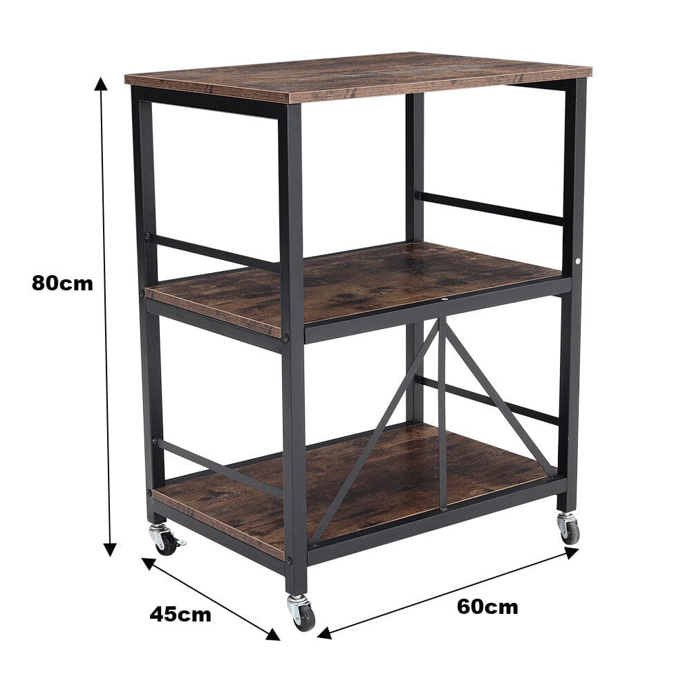 Chic Three-Tier Vintage Cart with Black Steel Frame