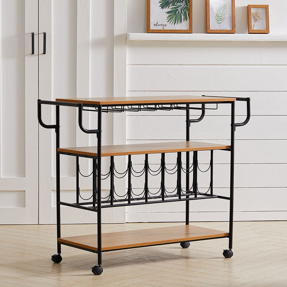 Metallic Rolling Serving Bar Cart with Wine Rack