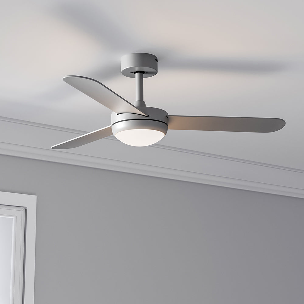 Silver 3 Blade Ceiling Fan with LED Lamp & Remote Control 42Inch
