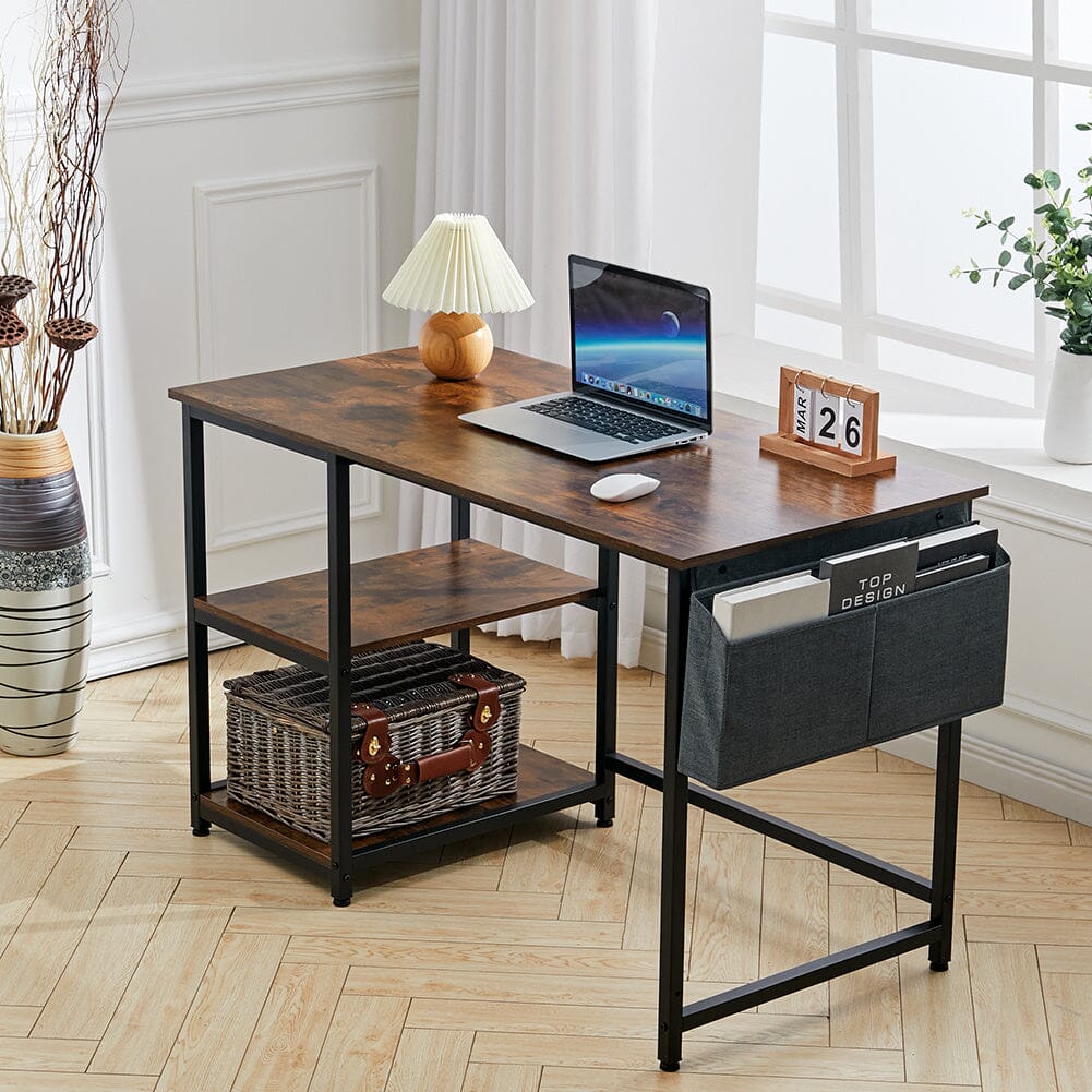 Premium Wooden Office Desk with Storage Shelf and Fabric Pouch