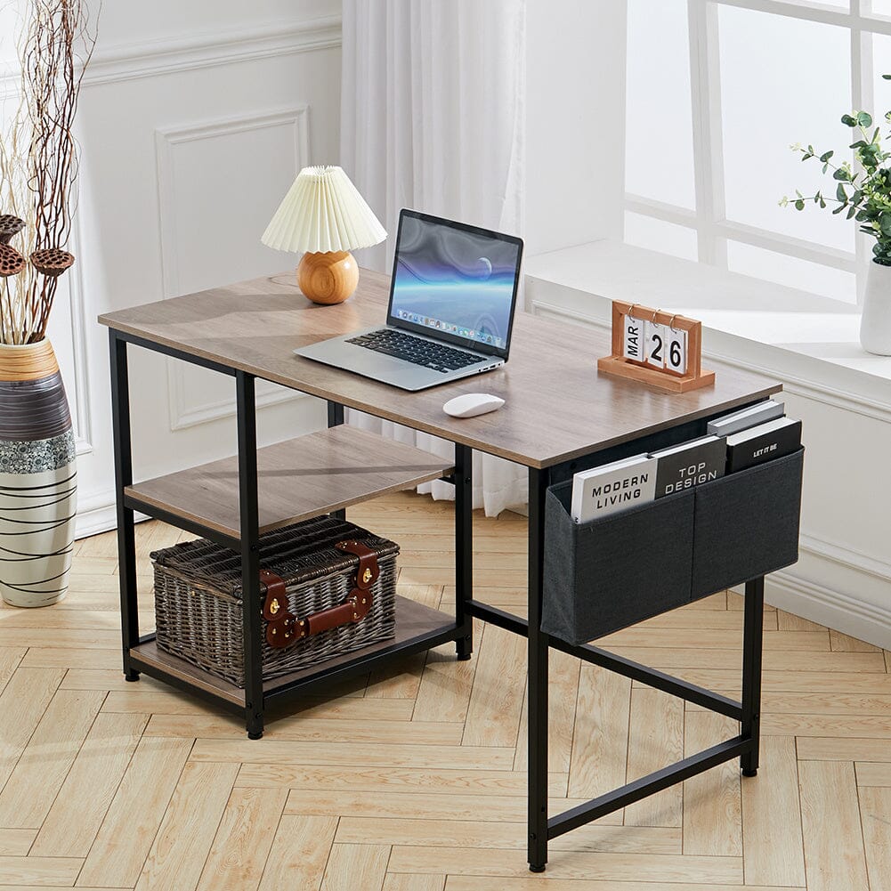 Premium Wooden Office Desk with Storage Shelf and Fabric Pouch