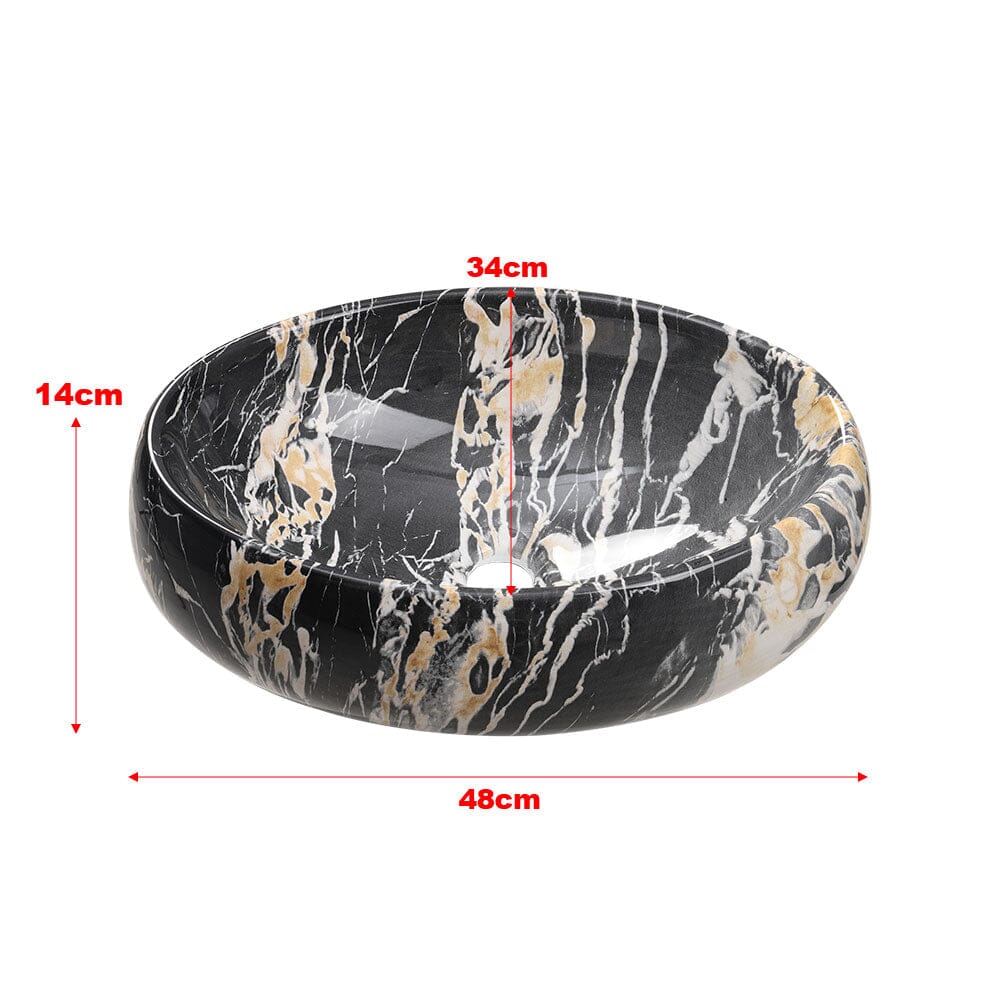 48cm W Ceramics Bathroom Sink Oval Vessel Sink with Drain Stopper