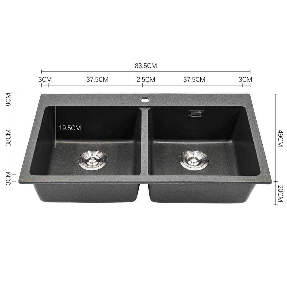 Quartz Undermount Kitchen Sink Double Bowl Black/Grey