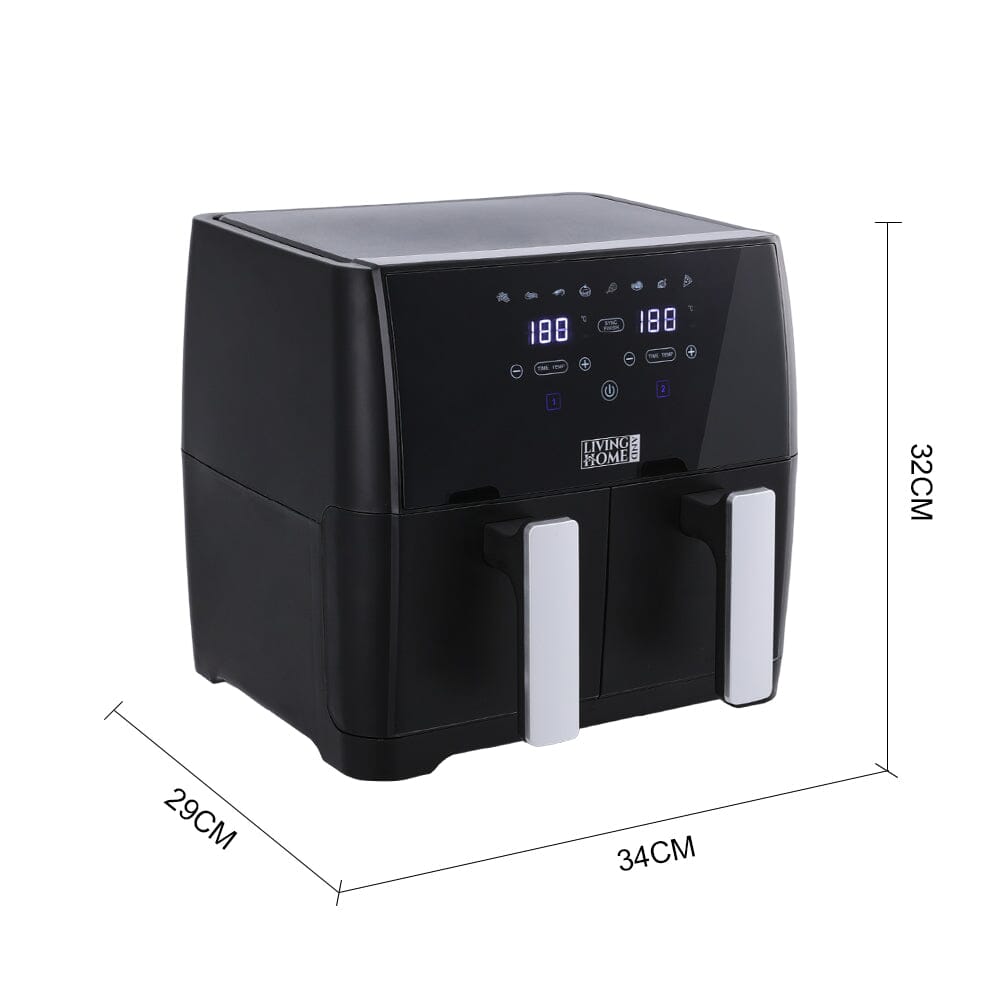 8L Black Touch Screen Air Fryer with Dual Basket
