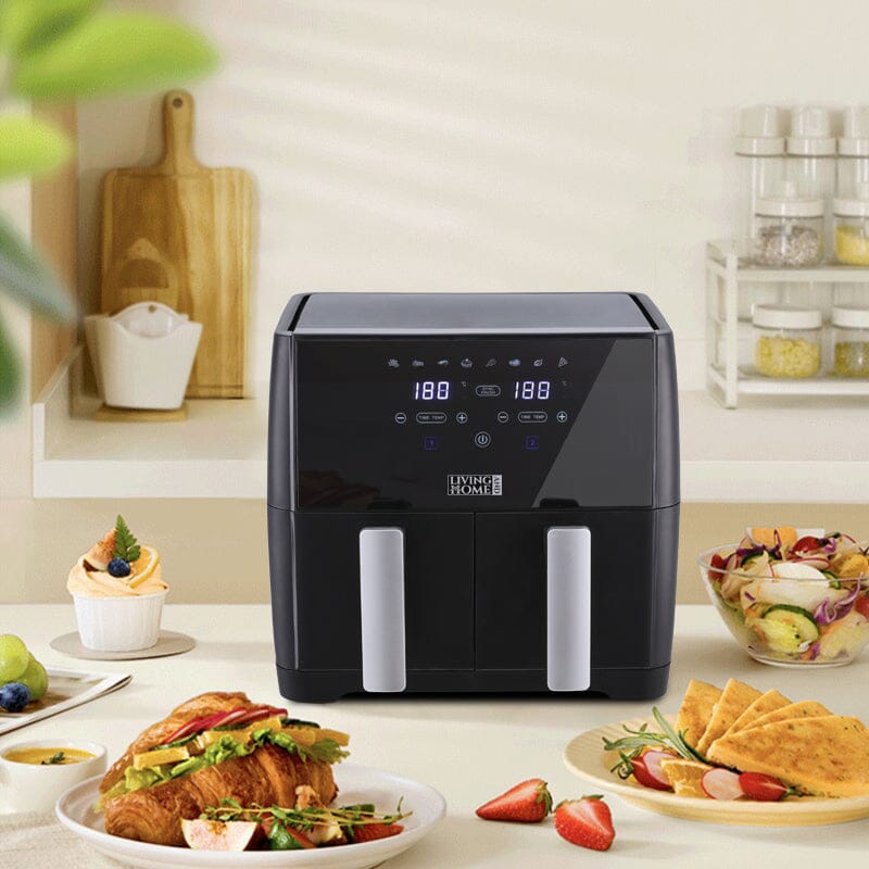 8L Black Touch Screen Air Fryer with Dual Basket