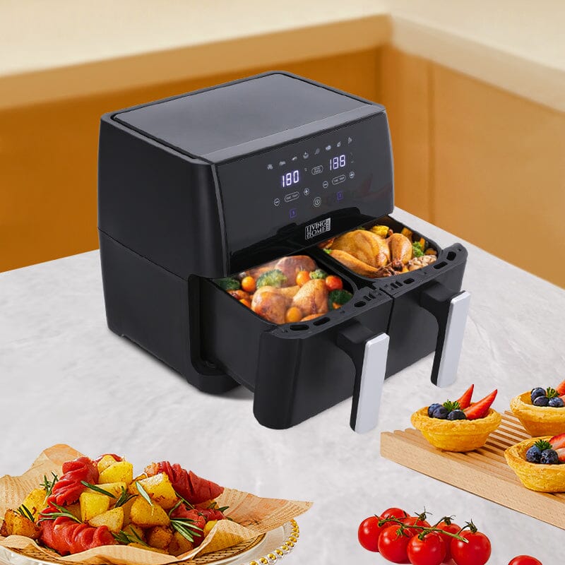 8L Black Touch Screen Air Fryer with Dual Basket
