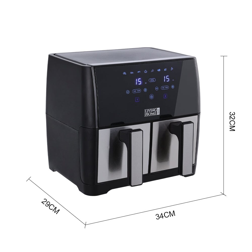 8L Black Touch Screen Air Fryer with Dual Basket