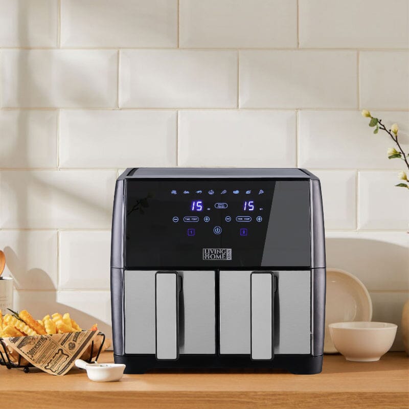 8L Black Touch Screen Air Fryer with Dual Basket