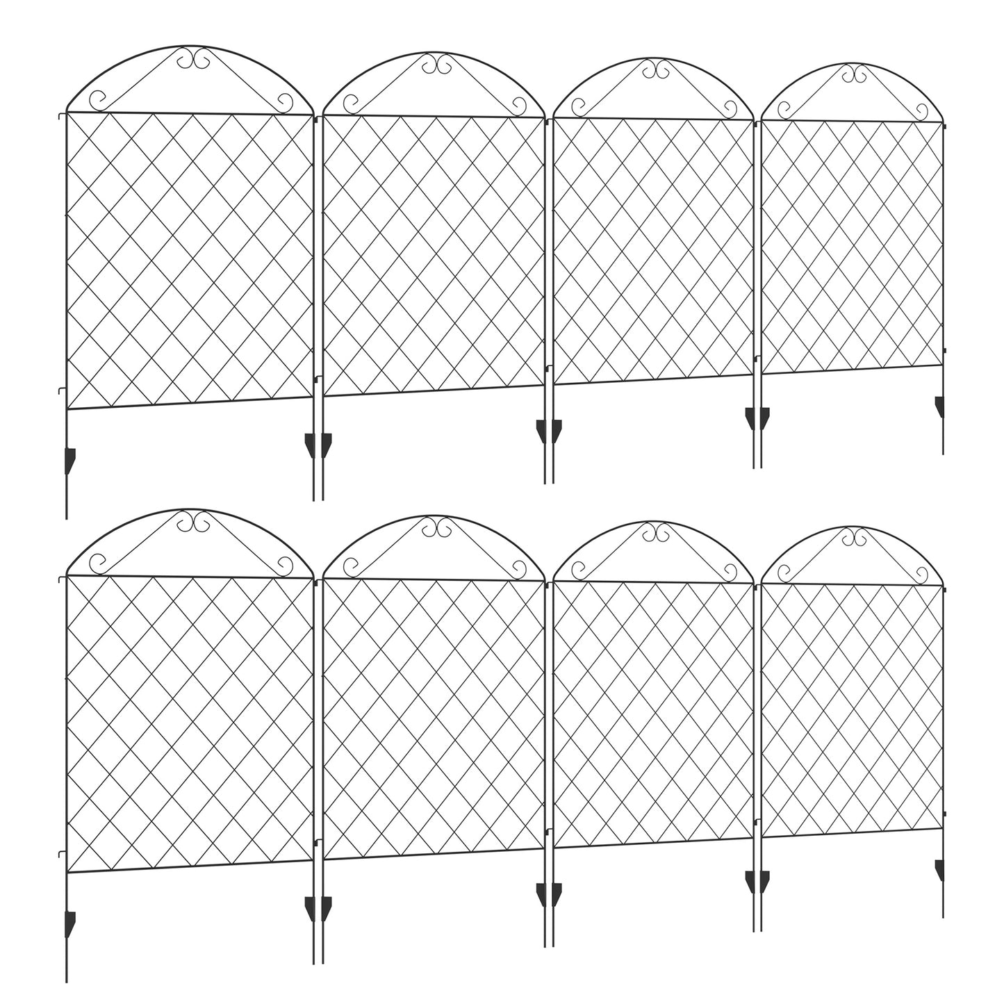 Outsunny Dekoracyjne Ogrodzenie Ogrodowe, 43in x 23ft Zewnętrzne Panele Ogrodzeniowe, 8 szt. Nierdzewny Metalowy Drut Ogrodzenie Ogrodzenia Kwietnika Ogrodzenie Dla Zwierząt, Czarny