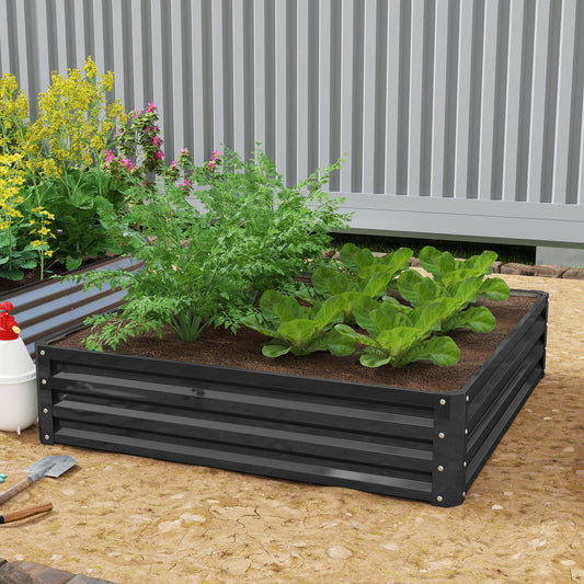 Outsunny 432L Square Raised Garden Bed Box with Weatherized Steel Frame for Vegetables, Flowers and Herbs, 120 x 120 x 30cm, Grey