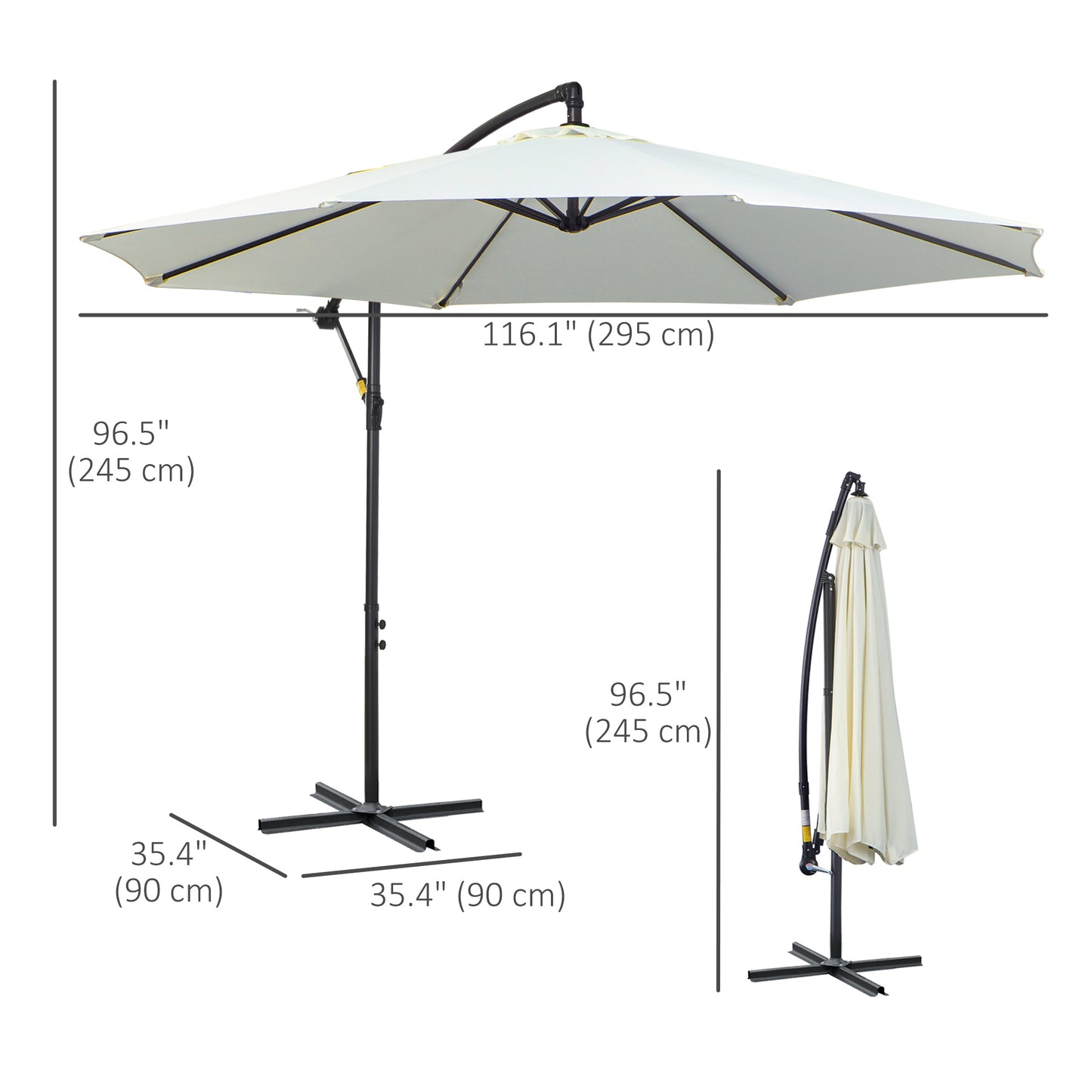 Outsunny 3m Banana Parasol Parasol, Offset Cantilever Parasol z podstawą krzyżową, Kremowo-biały