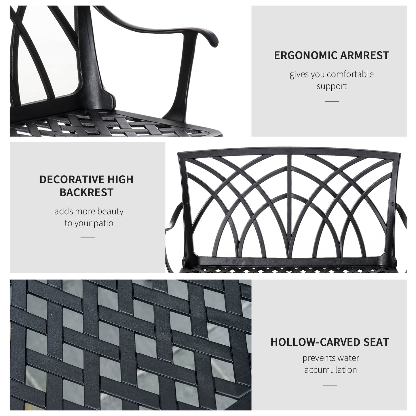 Outsunny 2-osobowa ławka ogrodowa z odlewu aluminiowego Loveseat Outdoor Furniture Chair z dekoracyjnym oparciem i ergonomicznym podłokietnikiem na patio, taras lub werandę