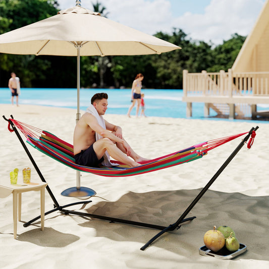 Outsunny 298 x 117cm Hammock with Stand Camping Hammock with Portable Carrying Bag, Adjustable Height, 120kg Load Capacity, Multicolour